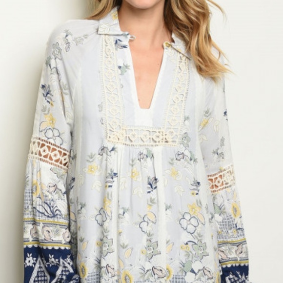 FLORAL PRINT  & CROCHET TRIM DRESS - Picture 2 of 7